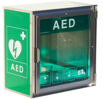 Claus Andersen AED buitenkast met alarm | voorzien van ventilatie (koelen en verwarmen) | RVS kast (deur met thermoglas) | zond
