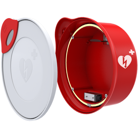 AED wandkast | buitenkast (voorzien van ventilatie en verwarming) | alarm 100db bij openen deur | voorzien van AED logo van de 