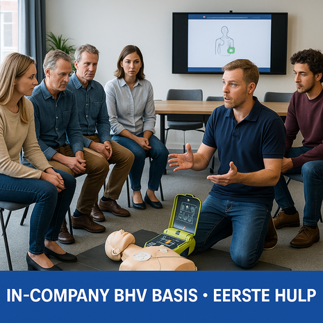 Basiscursus BHV-EH deel eerste-hulp | duur 8 uren | gecertificeerd door NiBHV | zeer veel praktijk  | wordt binnen je bedrijf g