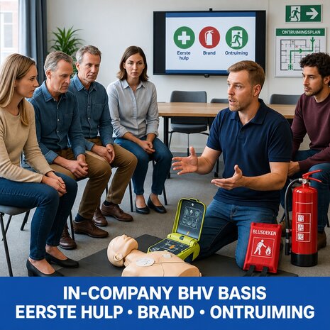 In-company BHV-basiscursus met eerste hulp, reanimatie, brandbestrijding en ontruiming