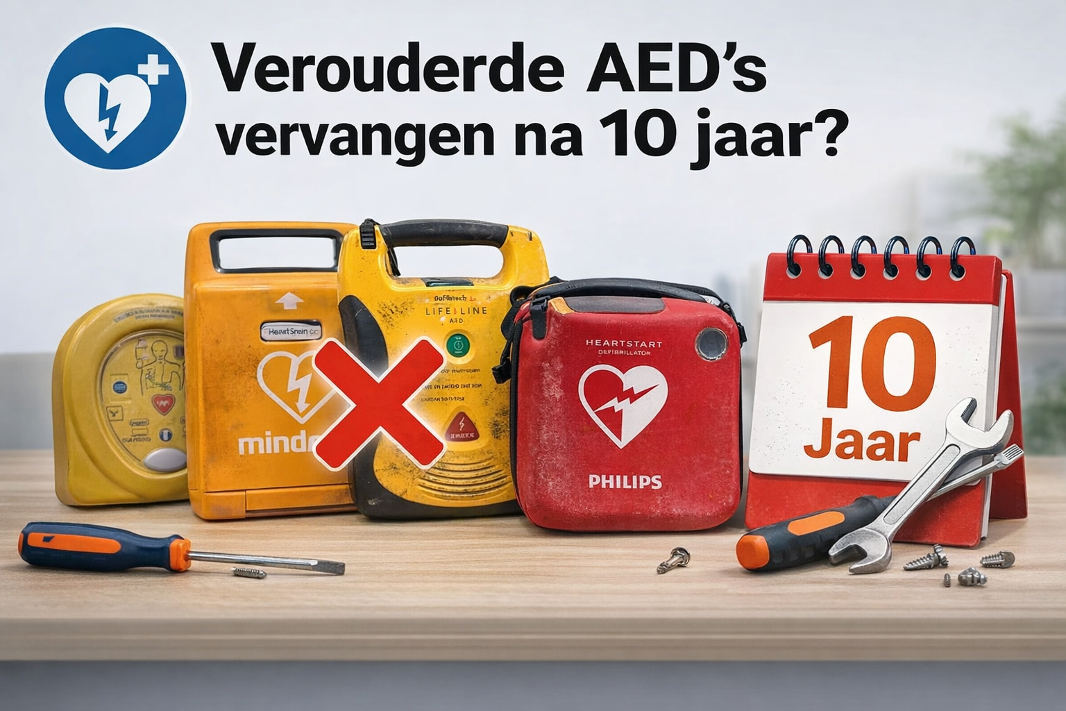 Levensduur AED – vervangen na 8 tot 10 jaar