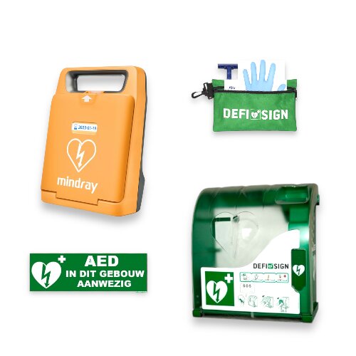 Mindray C1A AED met AIVIA buitenkast, rescuekit en AED-sticker, zonder draagtas